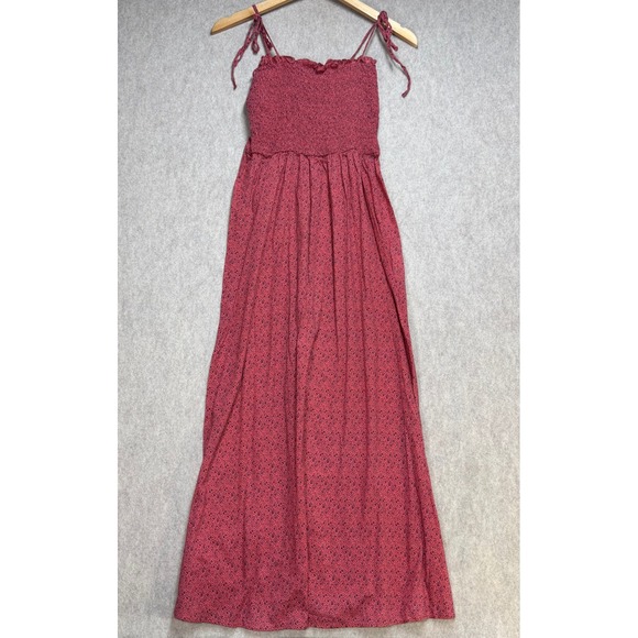 Topshop Dresses & Skirts - Topshop Womens Red Floral Smocked Maxi Dress Tie Straps US 12